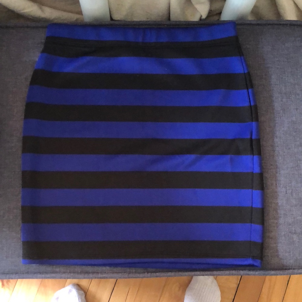 Blue and black striped body con skirt